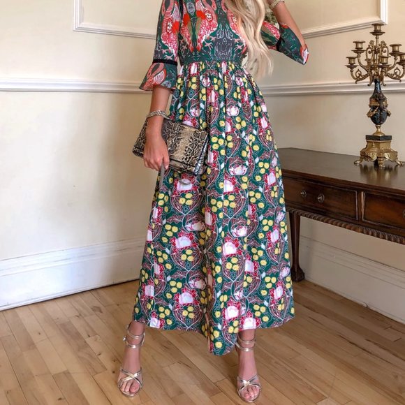 Camino Couture maxi dress green flamingo sz 6 / UK10 - Picture 2 of 14